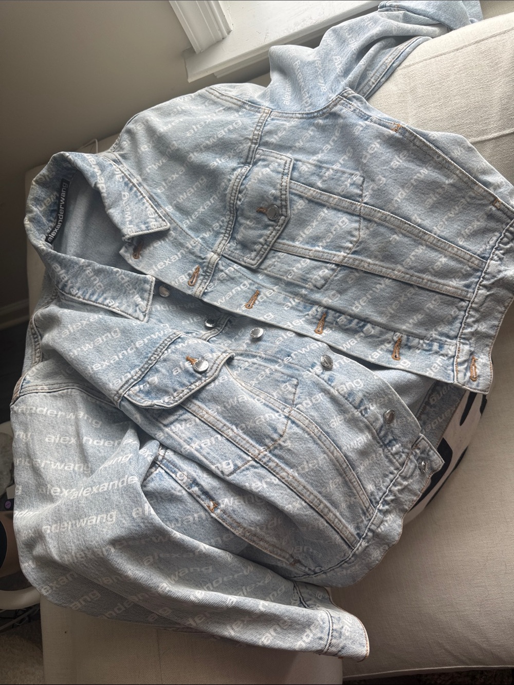 Alexander Wang Light Blue Denim Jacket with Logo Sz. Medium